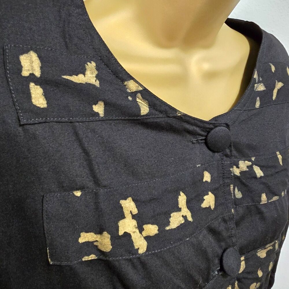 Vtg Nativewear Designs Crop Jacket Sz XL Black Gold Patchwork Tribal Indie Artsy